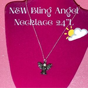 Angel Necklace Sterling Silver 925 Bedazzled Jewelry Catholic Christian gift Y2K